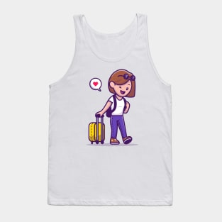 Woman Traveller Pulling Suitcase Tank Top